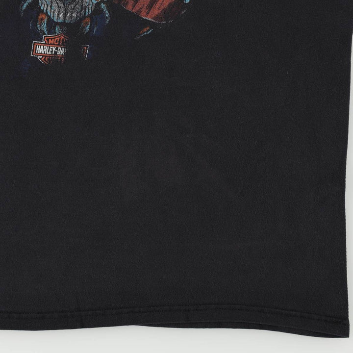 Harley-Davidson Skull Pattern Eagle Pattern Motorcycle Bike T-shirt Men's L size cotton black type Vintage Second Hand