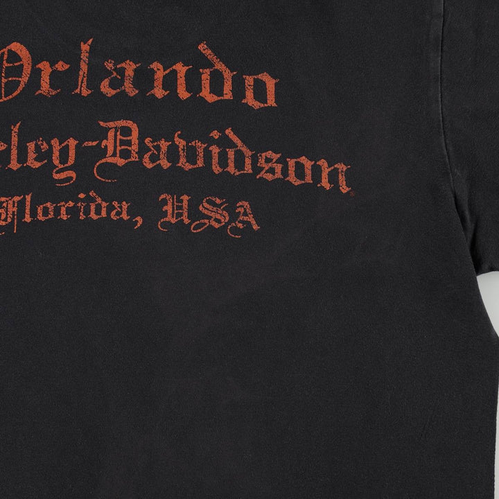 Harley-Davidson Skull Pattern Eagle Pattern Motorcycle Bike T-shirt Men's L size cotton black type Vintage Second Hand