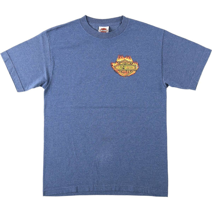 Harley-Davidson Fire Pattern Motorcycle Bike T-Shirt, Men's Medium cotton blue type Vintage Second Hand