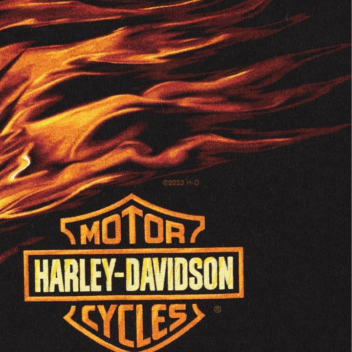 Harley-Davidson Fire Pattern Motorcycle Bike T-Shirt, Men's Medium unclear black type Vintage Second Hand