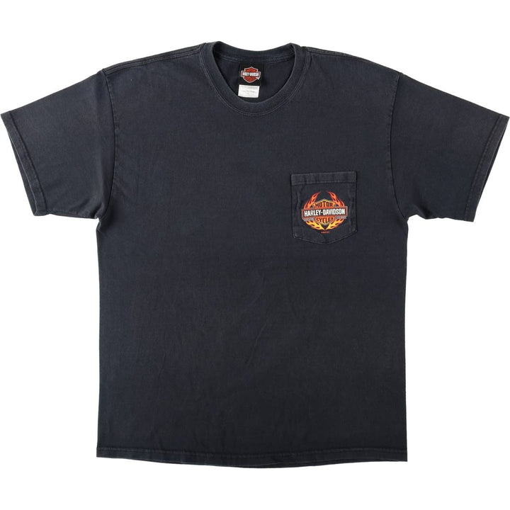 Harley-Davidson Fire Pattern Motorcycle Bike T-Shirt, Men's Size L cotton black type Vintage Second Hand
