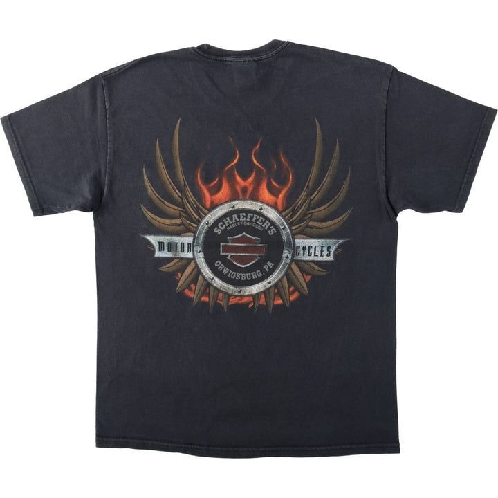 Harley-Davidson Fire Pattern Motorcycle Bike T-Shirt, Men's Size L cotton black type Vintage Second Hand