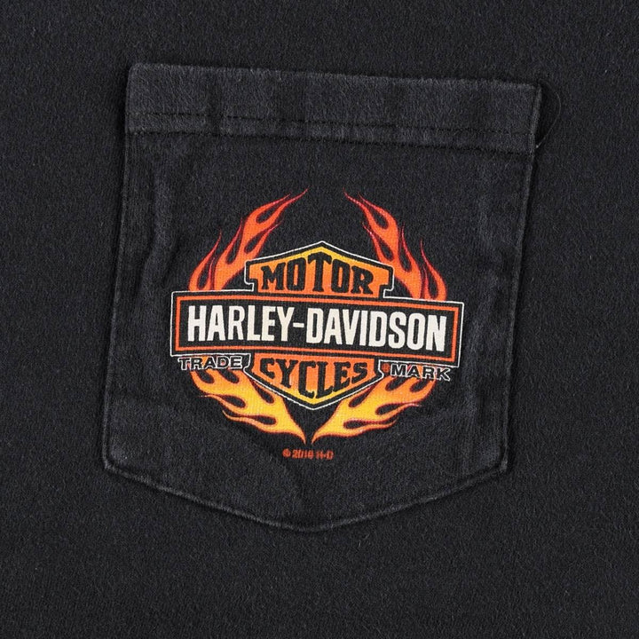 Harley-Davidson Fire Pattern Motorcycle Bike T-Shirt, Men's Size L cotton black type Vintage Second Hand