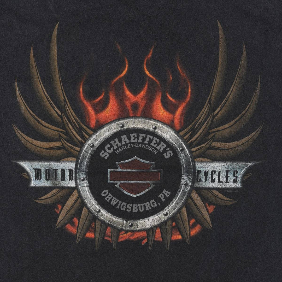 Harley-Davidson Fire Pattern Motorcycle Bike T-Shirt, Men's Size L cotton black type Vintage Second Hand