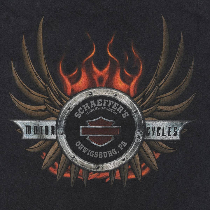 Harley-Davidson Fire Pattern Motorcycle Bike T-Shirt, Men's Size L cotton black type Vintage Second Hand