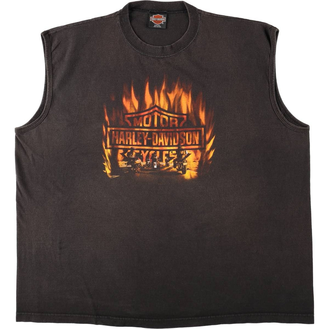 Big Size Harley-Davidson Fire Pattern Tank Top Motorcycle Bike T-Shirt Made in USA Men's XXL Equivalent cotton black type Vintage Second Hand