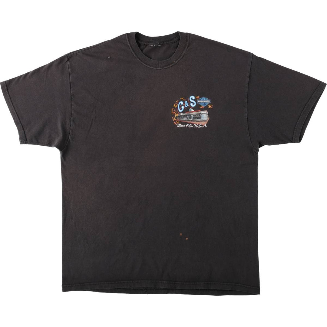 00'S Harley-Davidson Motorcycle Bike T-shirt Men's L size unclear black type Vintage Second Hand