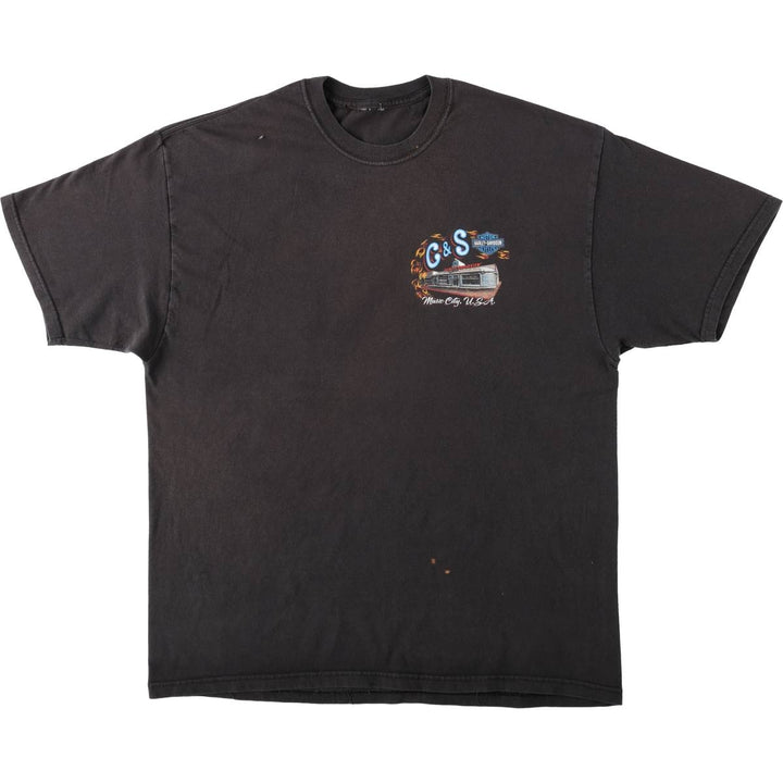 00'S Harley-Davidson Motorcycle Bike T-shirt Men's L size unclear black type Vintage Second Hand