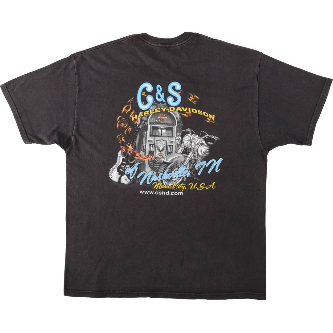 00'S Harley-Davidson Motorcycle Bike T-shirt Men's L size unclear black type Vintage Second Hand