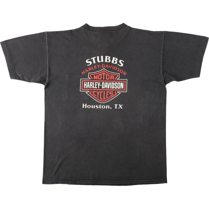 00'S Harley Davidson Fire Pattern Henley Neck Motorcycle Bike T-Shirt Made in USA Men's XL cotton black type Vintage Second Hand