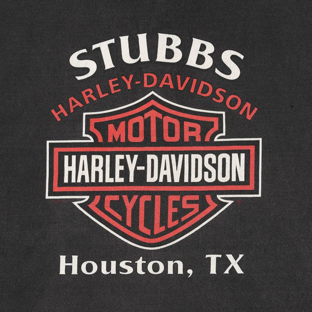 00'S Harley Davidson Fire Pattern Henley Neck Motorcycle Bike T-Shirt Made in USA Men's XL cotton black type Vintage Second Hand