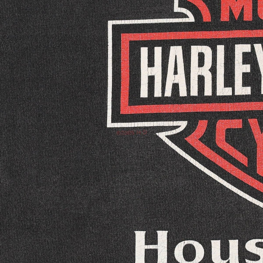 00'S Harley Davidson Fire Pattern Henley Neck Motorcycle Bike T-Shirt Made in USA Men's XL cotton black type Vintage Second Hand