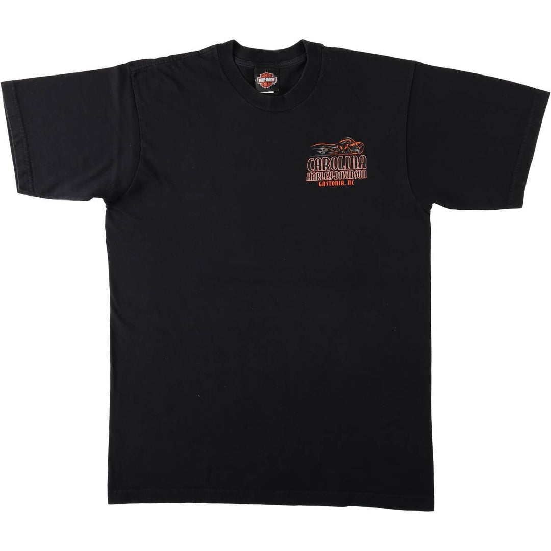 00'S Harley-Davidson Fire Pattern Motorcycle Bike T-Shirt Made in USA Men's L size cotton black type Vintage Second Hand