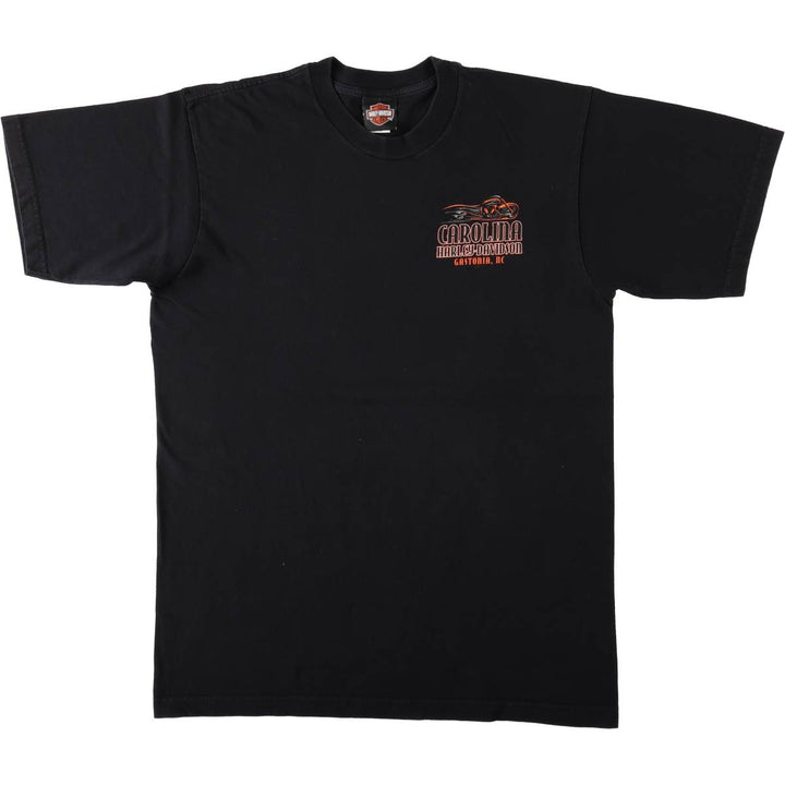 00'S Harley-Davidson Fire Pattern Motorcycle Bike T-Shirt Made in USA Men's L size cotton black type Vintage Second Hand