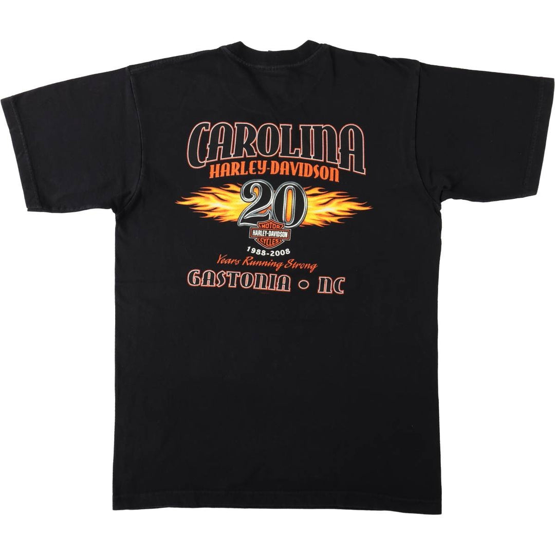 00'S Harley-Davidson Fire Pattern Motorcycle Bike T-Shirt Made in USA Men's L size cotton black type Vintage Second Hand