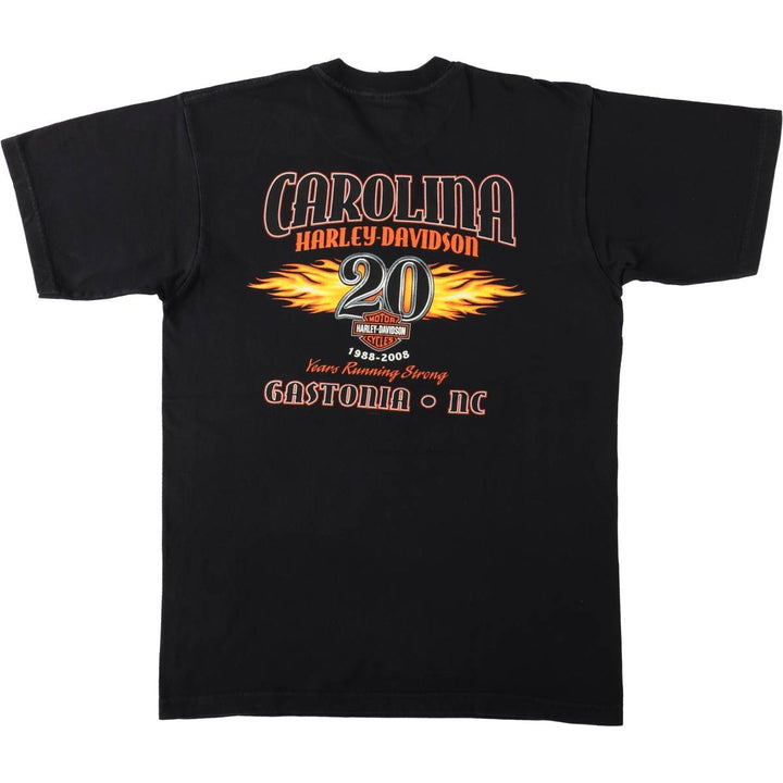 00'S Harley-Davidson Fire Pattern Motorcycle Bike T-Shirt Made in USA Men's L size cotton black type Vintage Second Hand