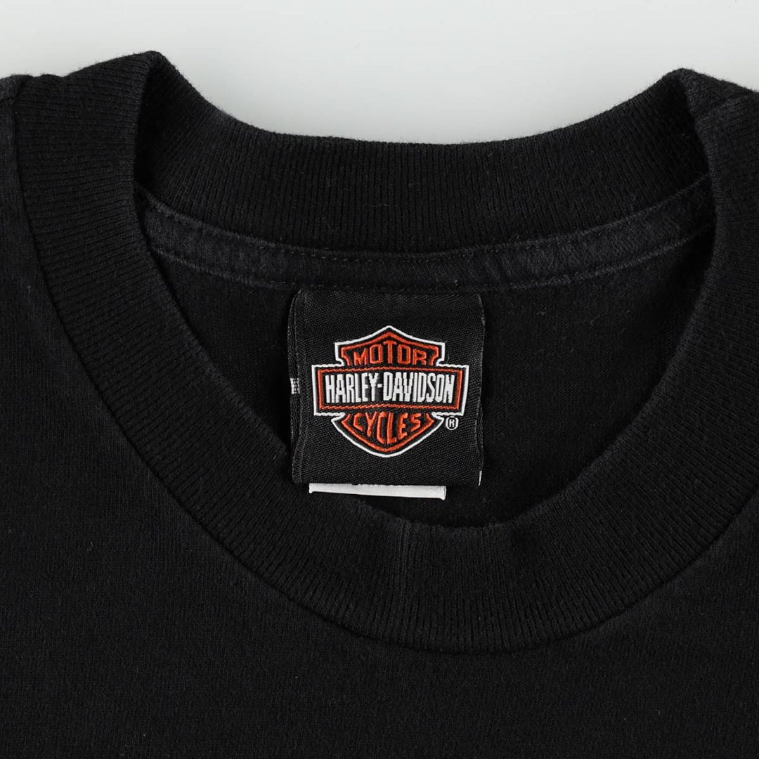 00'S Harley-Davidson Fire Pattern Motorcycle Bike T-Shirt Made in USA Men's L size cotton black type Vintage Second Hand