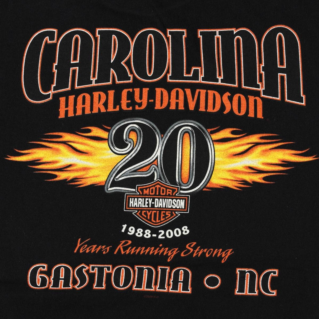 00'S Harley-Davidson Fire Pattern Motorcycle Bike T-Shirt Made in USA Men's L size cotton black type Vintage Second Hand