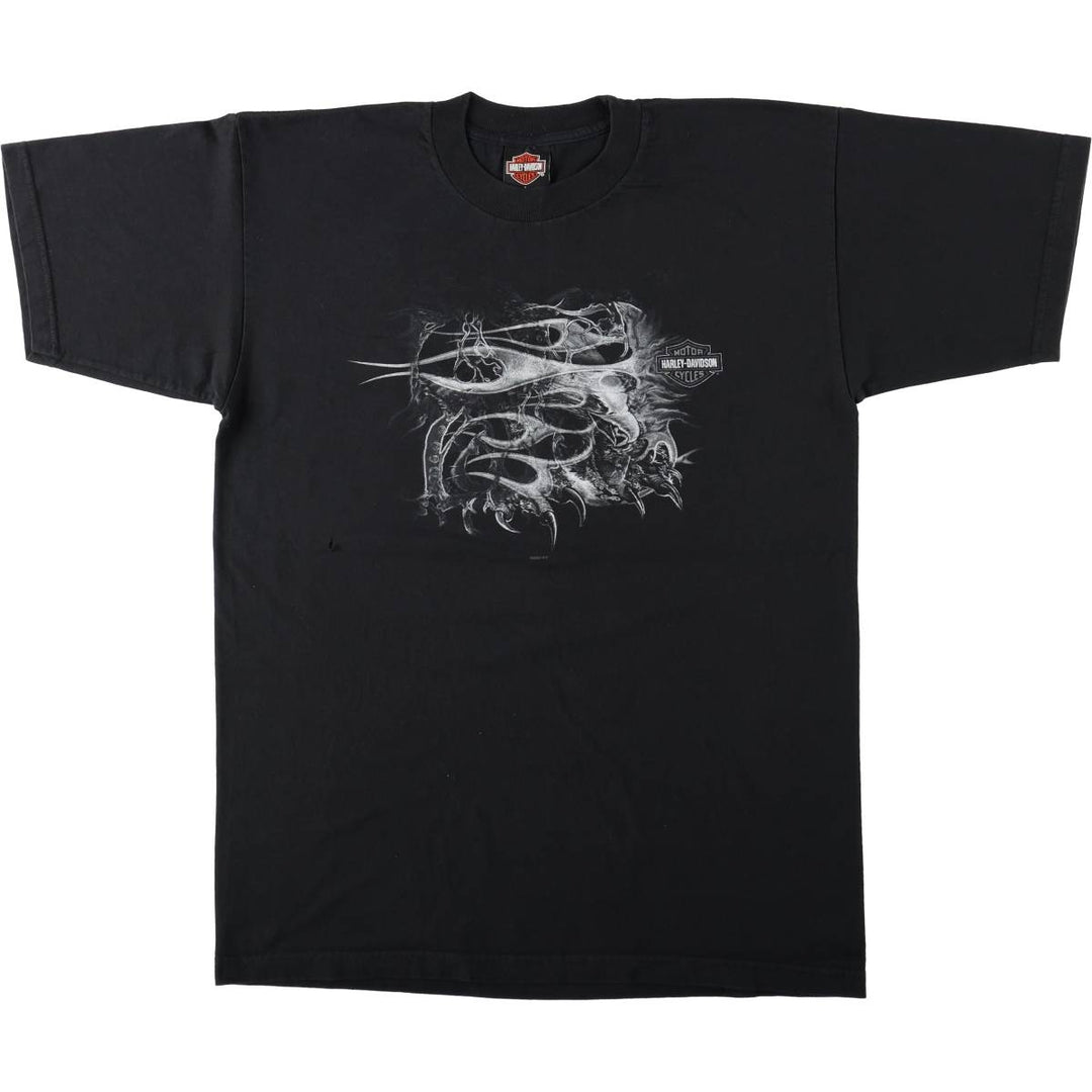 00'S Harley-Davidson Eagle Pattern Motorcycle Bike T-shirt Made in USA Men's L size cotton black type Vintage Second Hand