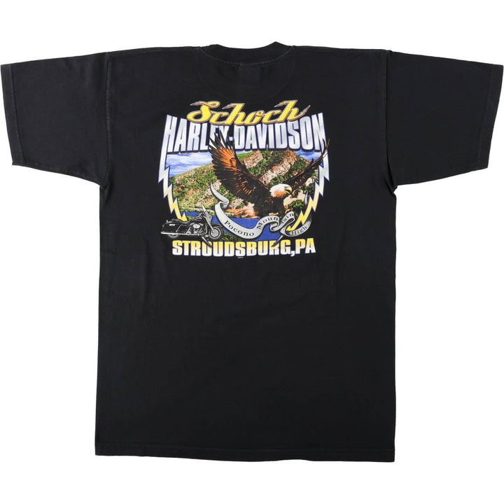 00'S Harley-Davidson Eagle Pattern Motorcycle Bike T-shirt Made in USA Men's L size cotton black type Vintage Second Hand