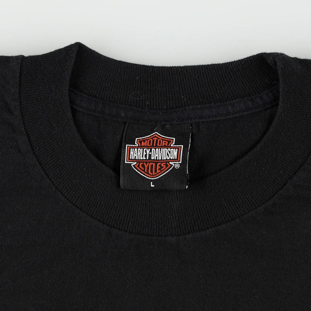 00'S Harley-Davidson Eagle Pattern Motorcycle Bike T-shirt Made in USA Men's L size cotton black type Vintage Second Hand