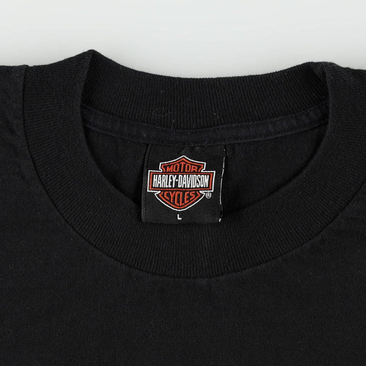 00'S Harley-Davidson Eagle Pattern Motorcycle Bike T-shirt Made in USA Men's L size cotton black type Vintage Second Hand
