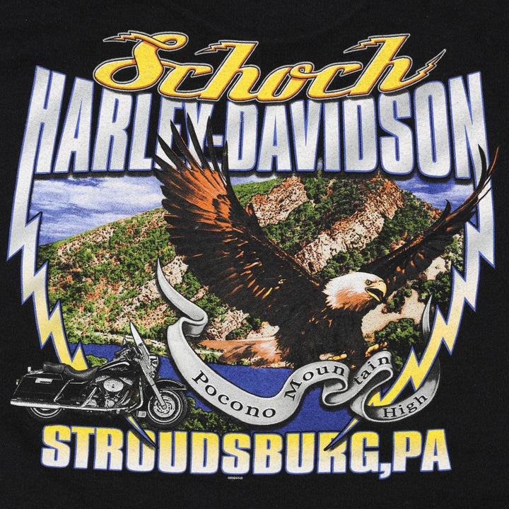 00'S Harley-Davidson Eagle Pattern Motorcycle Bike T-shirt Made in USA Men's L size cotton black type Vintage Second Hand