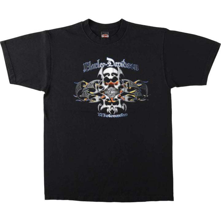 Harley-Davidson Motorcycle Bike T-shirt Made in USA Men's L size cotton black type Vintage Second Hand