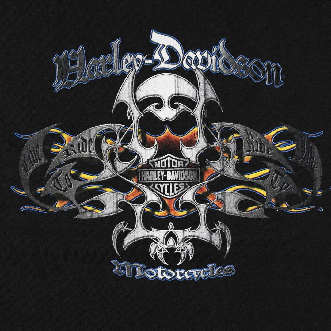 Harley-Davidson Motorcycle Bike T-shirt Made in USA Men's L size cotton black type Vintage Second Hand