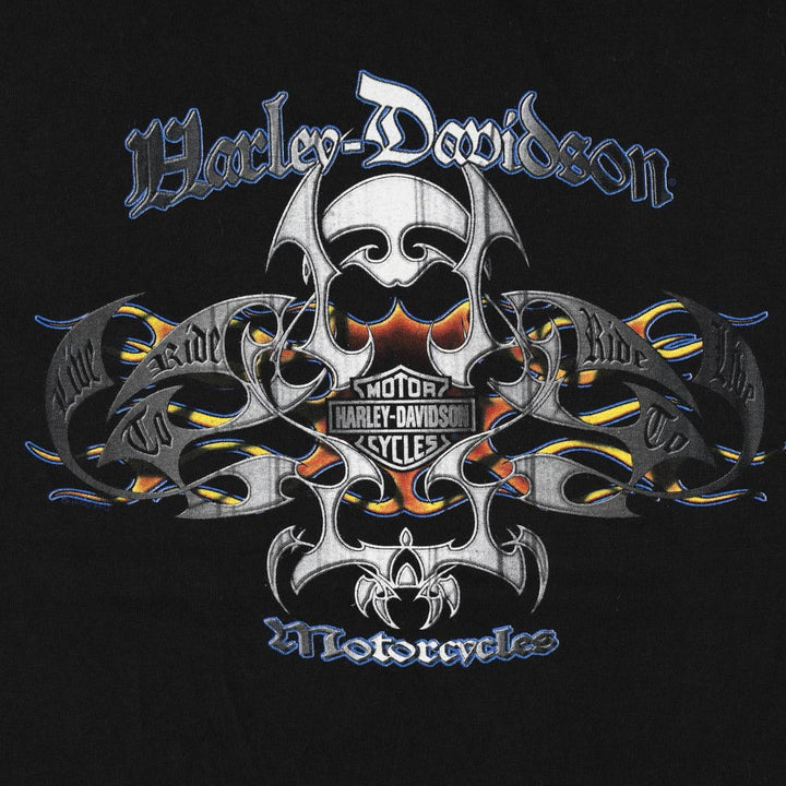 Harley-Davidson Motorcycle Bike T-shirt Made in USA Men's L size cotton black type Vintage Second Hand