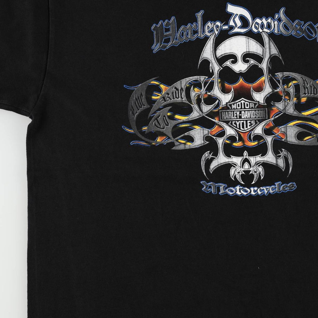 Harley-Davidson Motorcycle Bike T-shirt Made in USA Men's L size cotton black type Vintage Second Hand