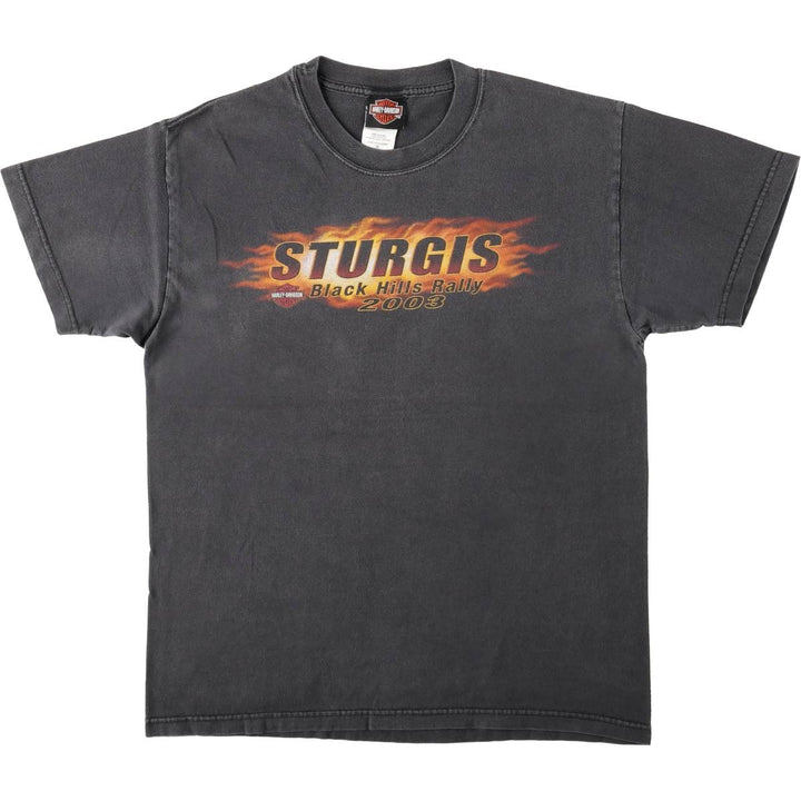 2000'S Harley-Davidson Fire Pattern Motorcycle T-Shirt, Made in USA, Men's Size Medium cotton black type Vintage Second Hand