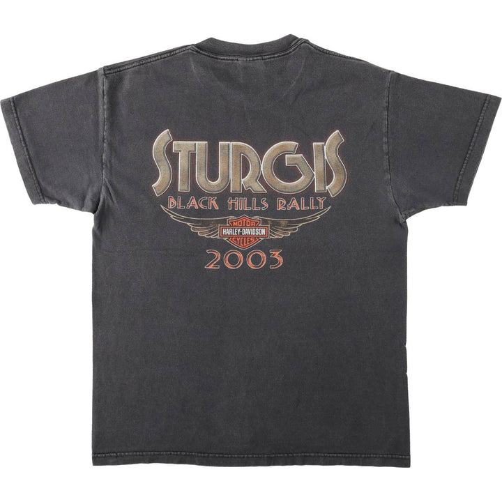 2000'S Harley-Davidson Fire Pattern Motorcycle T-Shirt, Made in USA, Men's Size Medium cotton black type Vintage Second Hand