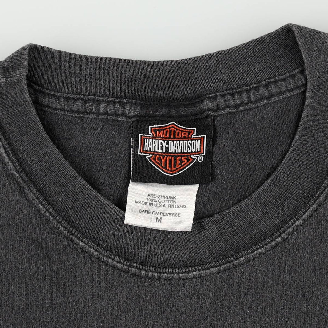 2000'S Harley-Davidson Fire Pattern Motorcycle T-Shirt, Made in USA, Men's Size Medium cotton black type Vintage Second Hand