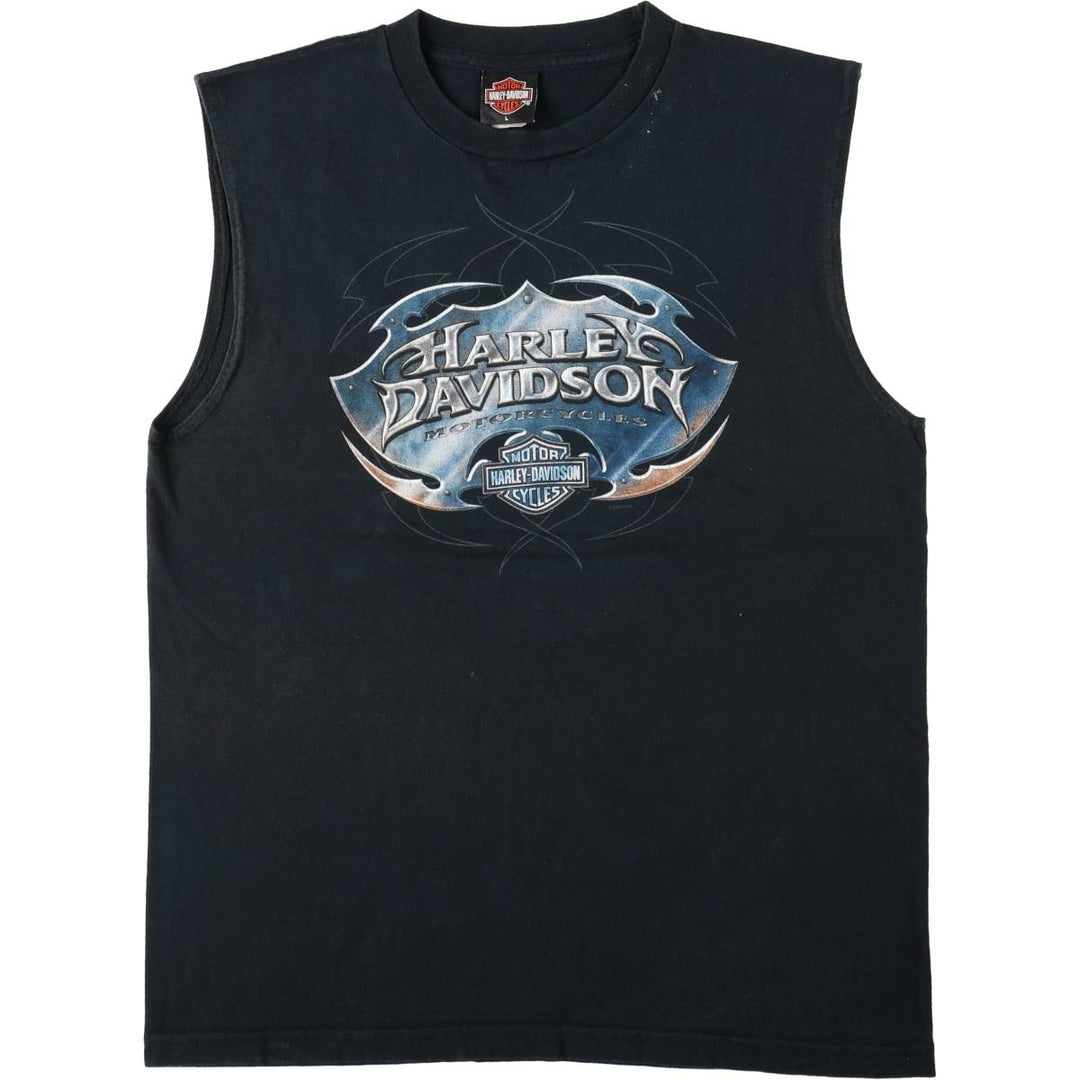 00'S Harley-Davidson Sleeveless Motorcycle Bike T-shirt Made in USA Men's L size cotton black type Vintage Second Hand