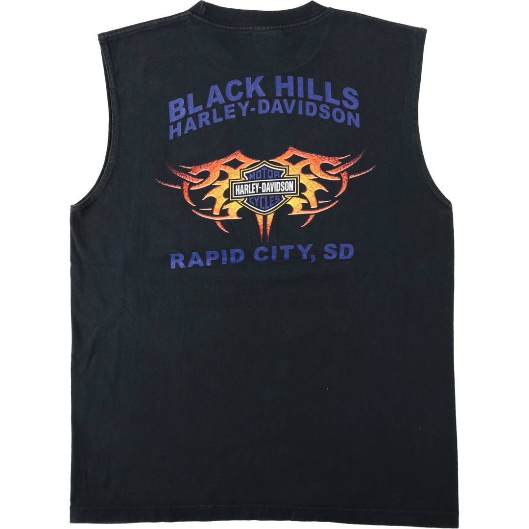 00'S Harley-Davidson Sleeveless Motorcycle Bike T-shirt Made in USA Men's L size cotton black type Vintage Second Hand