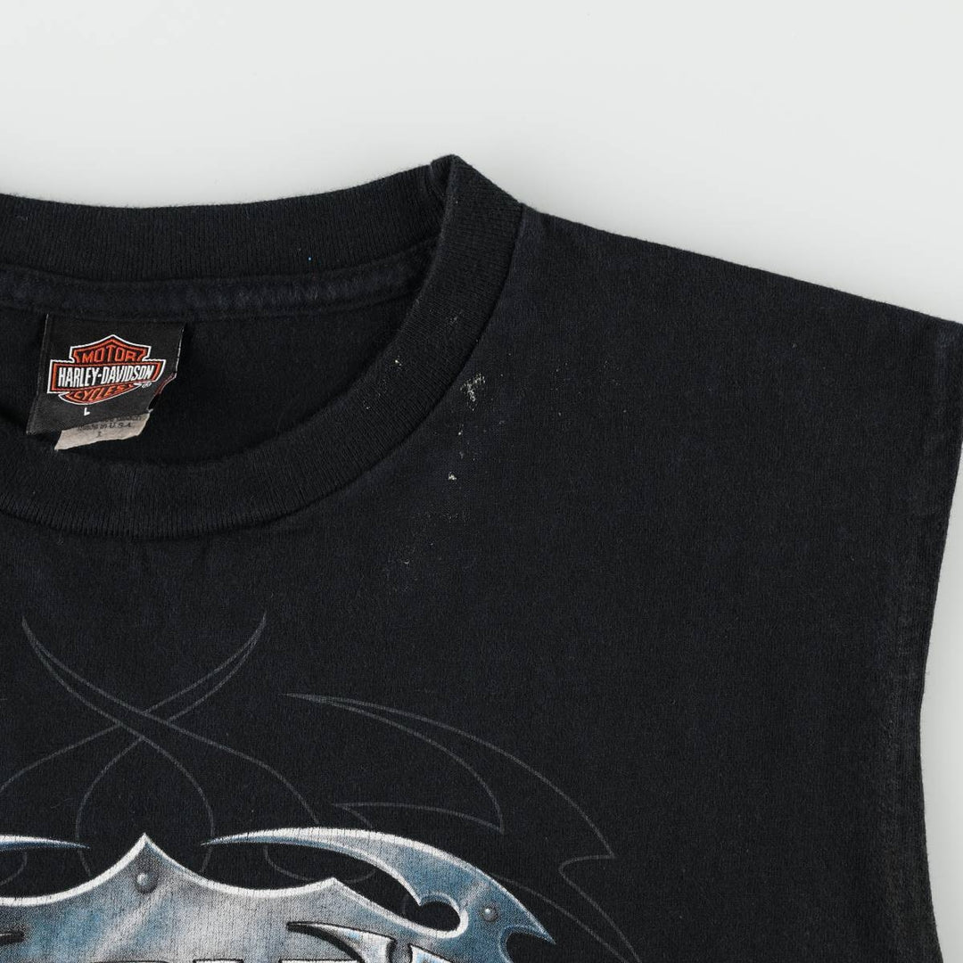 00'S Harley-Davidson Sleeveless Motorcycle Bike T-shirt Made in USA Men's L size cotton black type Vintage Second Hand