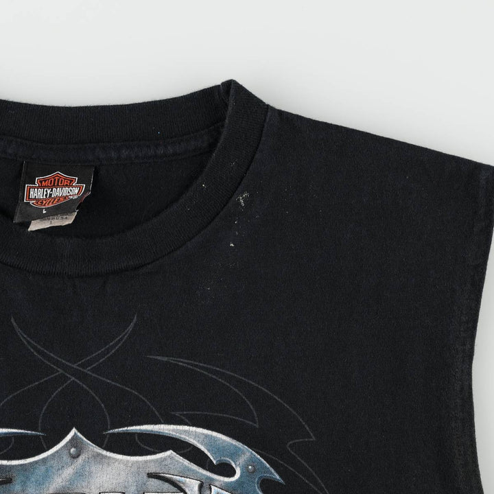 00'S Harley-Davidson Sleeveless Motorcycle Bike T-shirt Made in USA Men's L size cotton black type Vintage Second Hand
