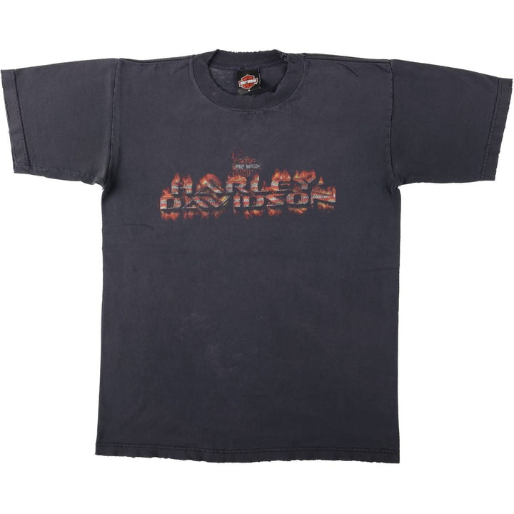 00'S Harley-Davidson Fire Pattern Motorcycle Bike T-Shirt Men's M unclear black type Vintage Second Hand