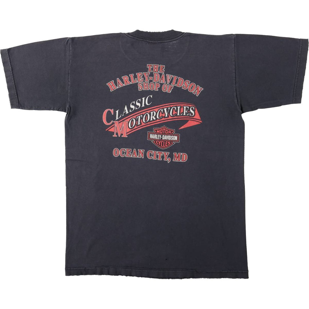 00'S Harley-Davidson Fire Pattern Motorcycle Bike T-Shirt Men's M unclear black type Vintage Second Hand