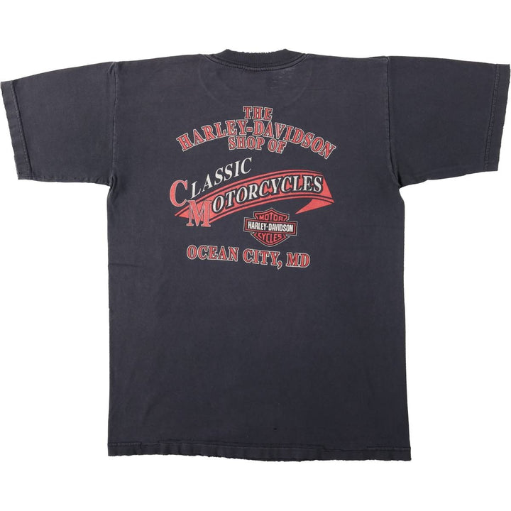 00'S Harley-Davidson Fire Pattern Motorcycle Bike T-Shirt Men's M unclear black type Vintage Second Hand