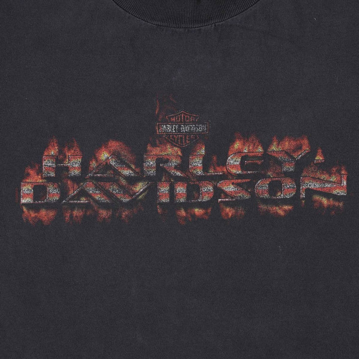 00'S Harley-Davidson Fire Pattern Motorcycle Bike T-Shirt Men's M unclear black type Vintage Second Hand