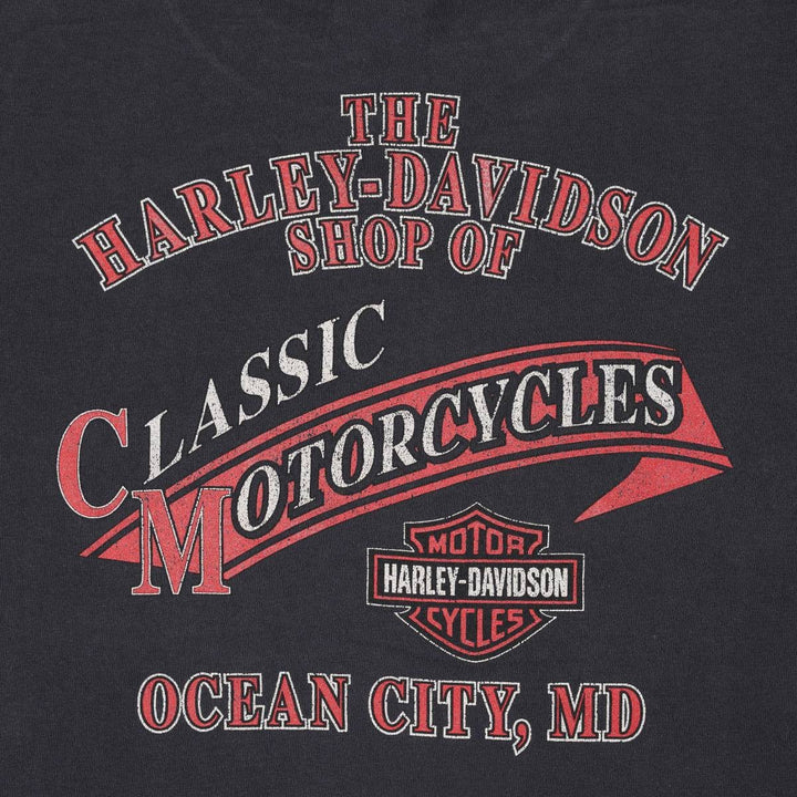 00'S Harley-Davidson Fire Pattern Motorcycle Bike T-Shirt Men's M unclear black type Vintage Second Hand