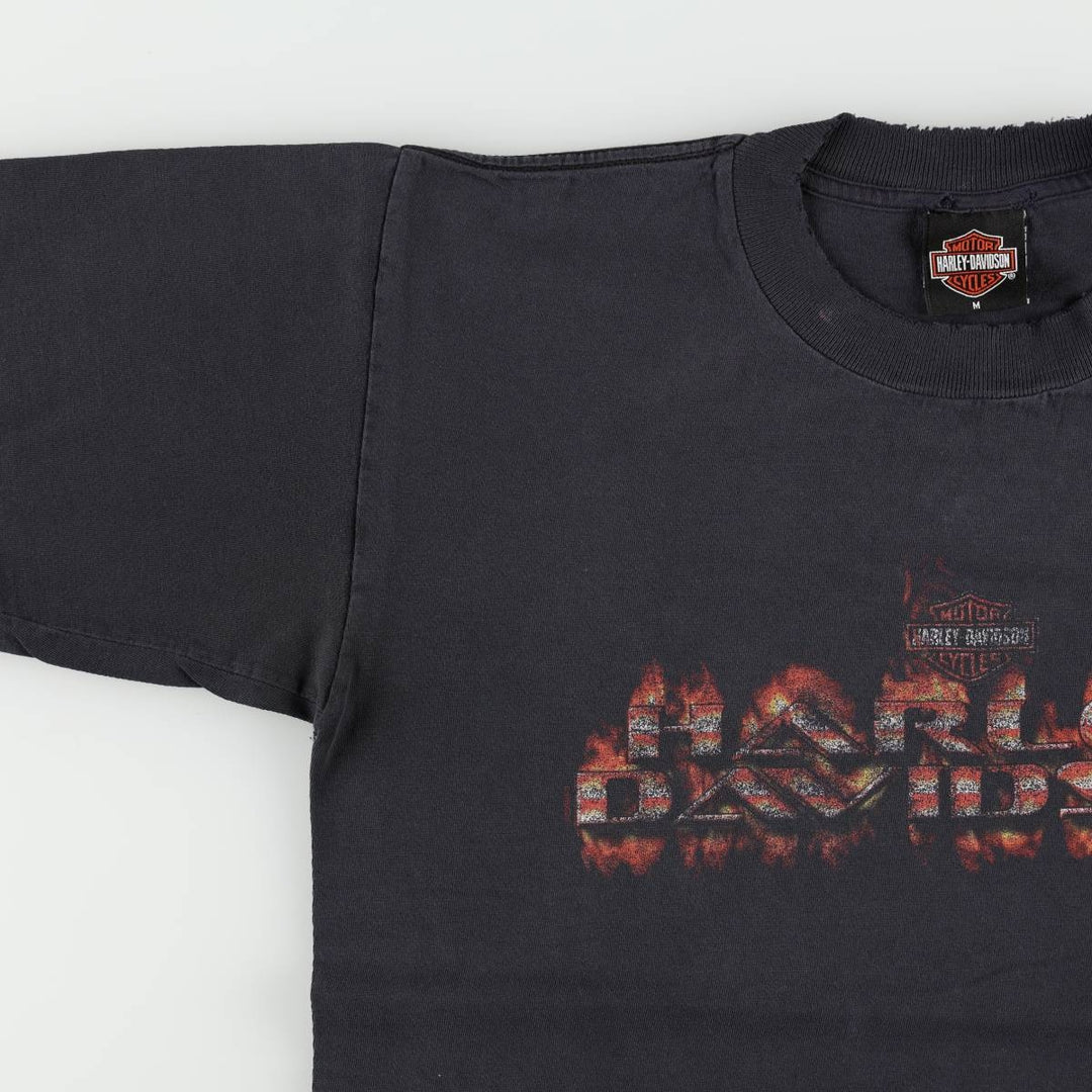 00'S Harley-Davidson Fire Pattern Motorcycle Bike T-Shirt Men's M unclear black type Vintage Second Hand