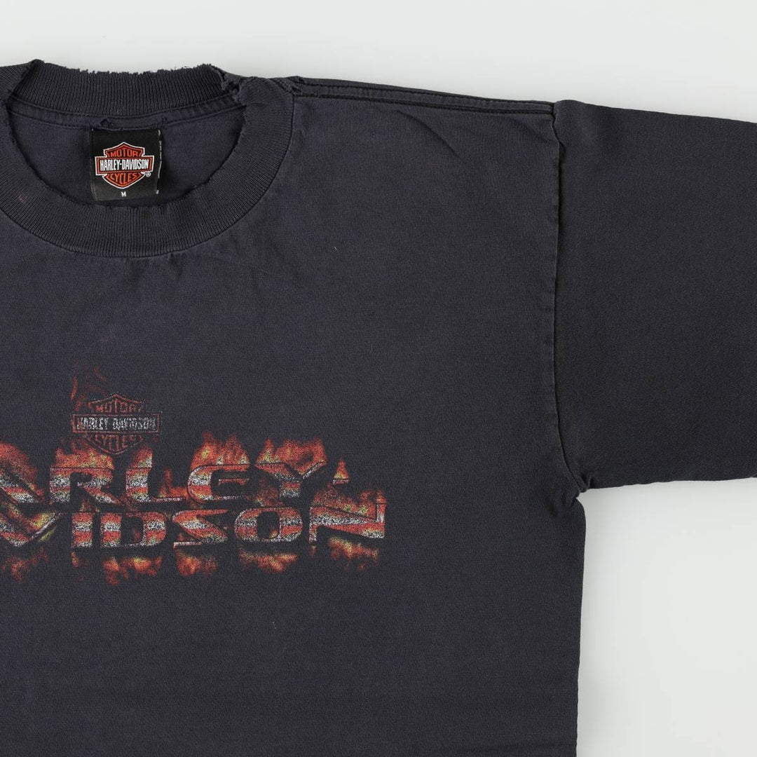 00'S Harley-Davidson Fire Pattern Motorcycle Bike T-Shirt Men's M unclear black type Vintage Second Hand