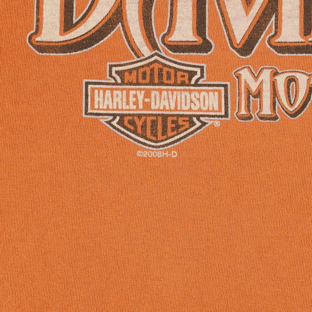 00'S Harley-Davidson Fire Pattern Motorcycle Bike T-Shirt Men's L size unclear orange type Vintage Second Hand