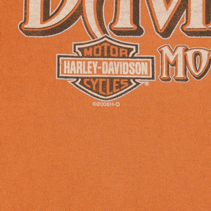 00'S Harley-Davidson Fire Pattern Motorcycle Bike T-Shirt Men's L size unclear orange type Vintage Second Hand