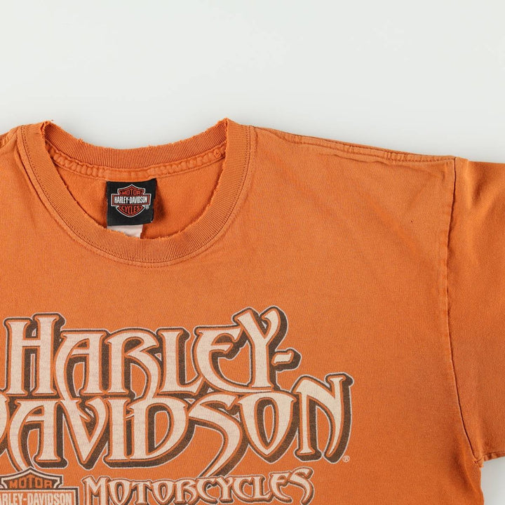 00'S Harley-Davidson Fire Pattern Motorcycle Bike T-Shirt Men's L size unclear orange type Vintage Second Hand