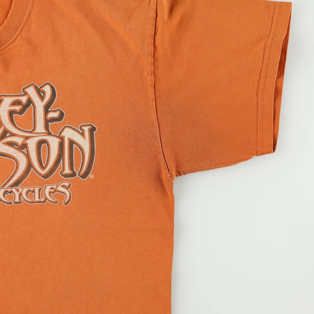 00'S Harley-Davidson Fire Pattern Motorcycle Bike T-Shirt Men's L size unclear orange type Vintage Second Hand