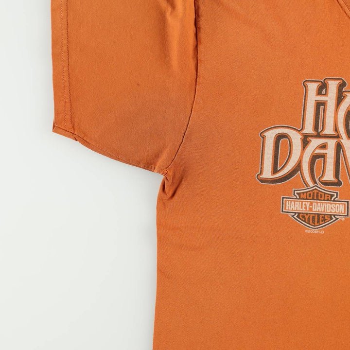 00'S Harley-Davidson Fire Pattern Motorcycle Bike T-Shirt Men's L size unclear orange type Vintage Second Hand